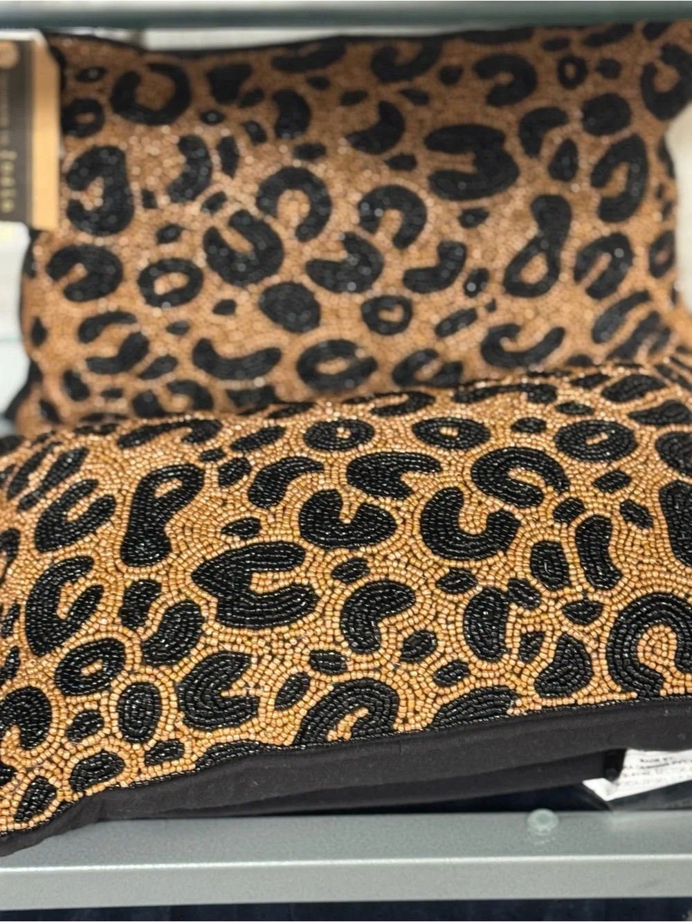 Leopard Beaded Decorative 2 Pillows - Black and Gold